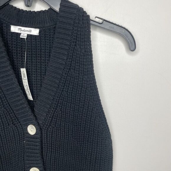 MADEWELL Cutaway Sweater Vest Women Small Black Button Up NEW Cotton Blend NQ338 - Picture 2 of 11
